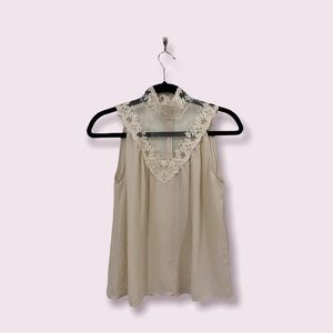 Cream High Neck Lace Top